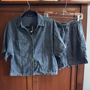 Blue Denim Shirt and Shorts Set